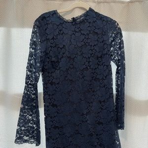 Navy blue flora lace long sleeved dress